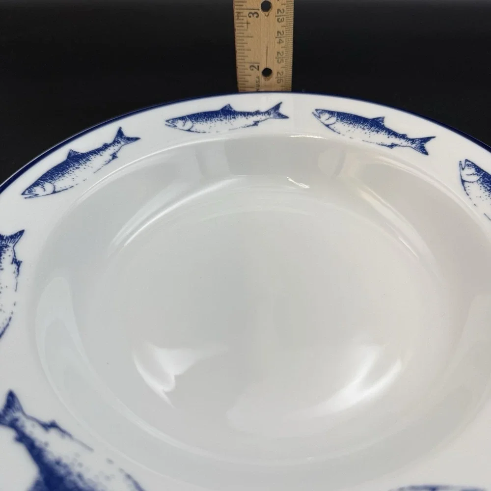 *Single Bowl* - Ten 10 Strawberry Street Fish Navy Rimmed Soup BOWL 8 7/8 Poland